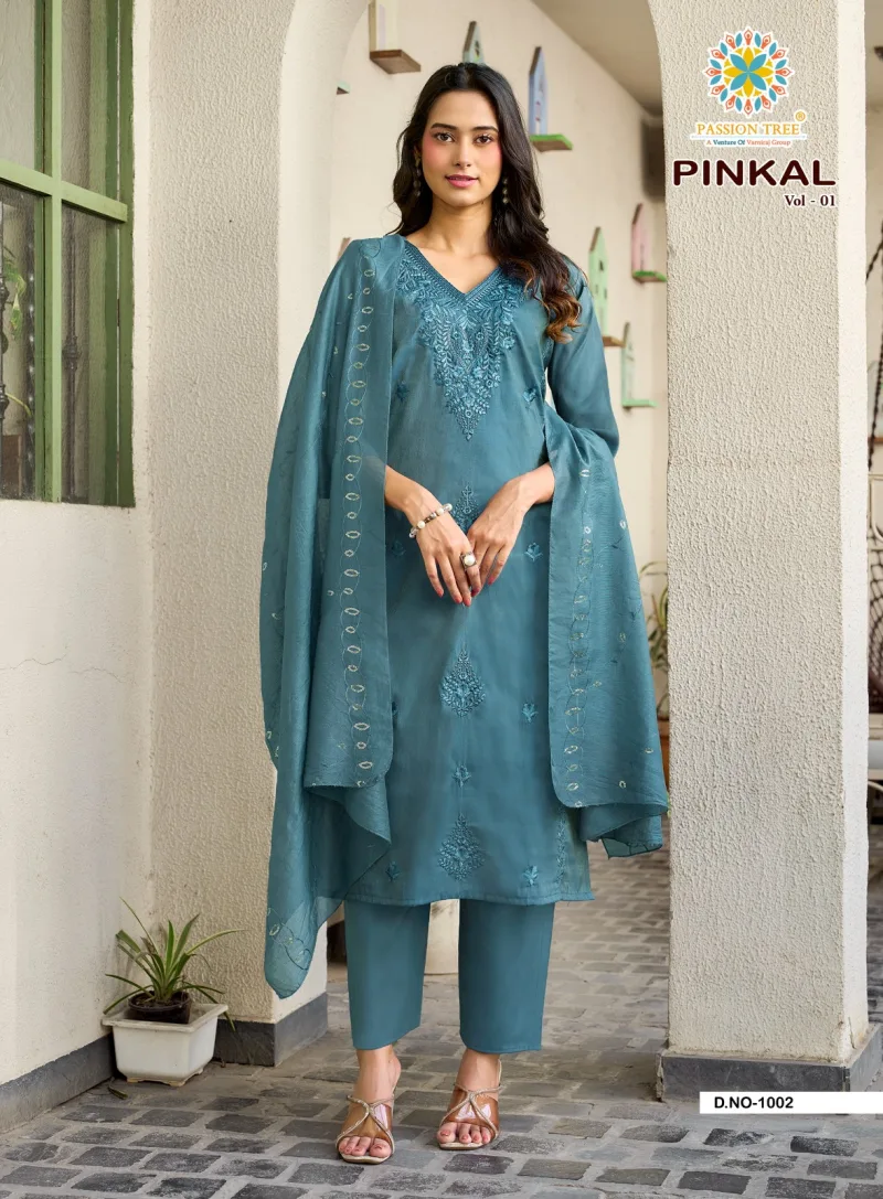Pinkal Vol 1 By Passion Tree Roman Shimmer Kurti With Bottom Dupatta 